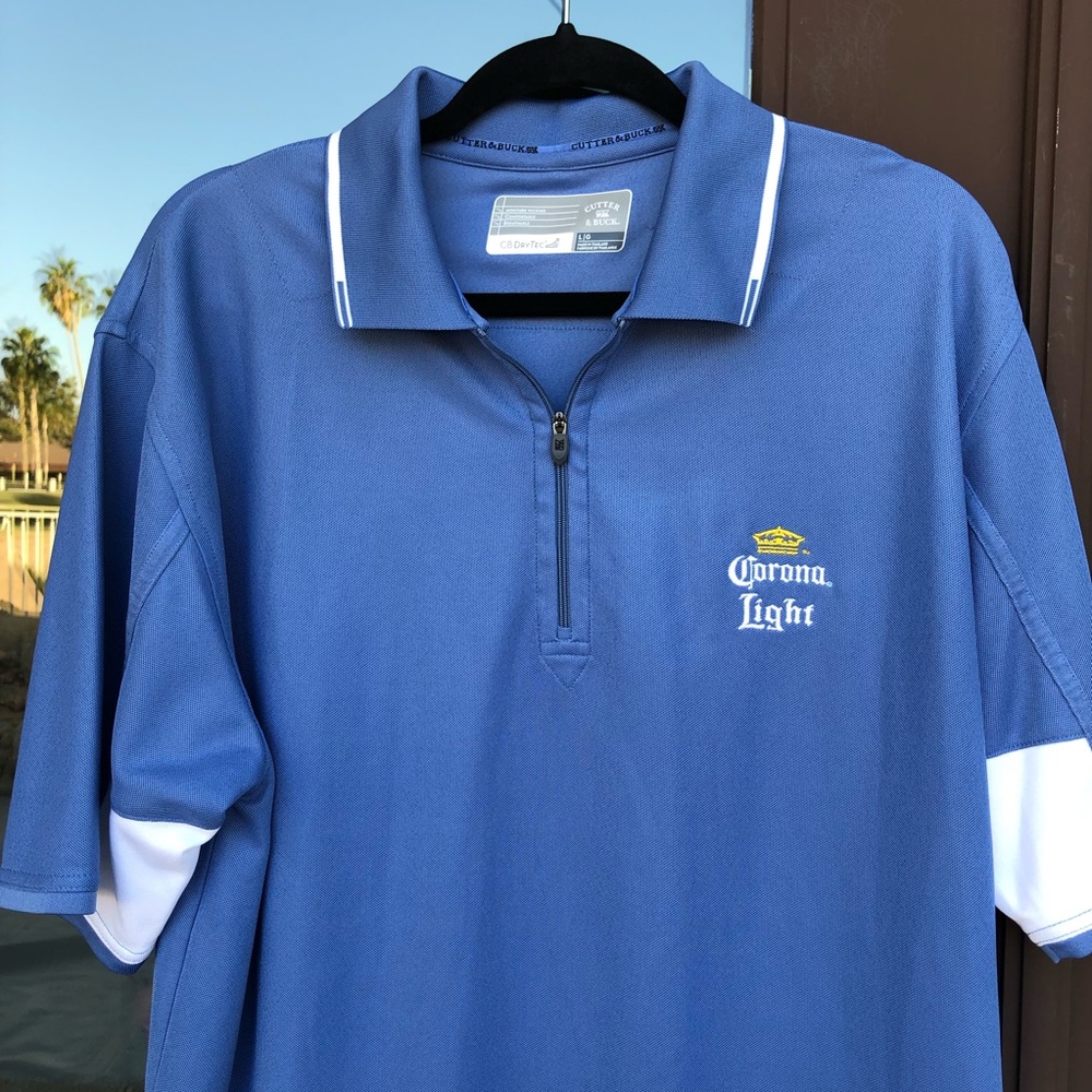 Cutter & Buck CBDryTec Steel Blue/White "Corona Light" Zip Polo L